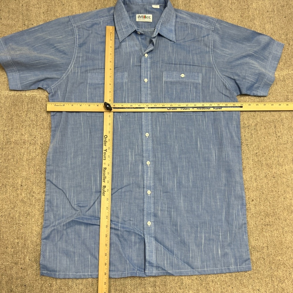 Vintage IMiller Chambray Button Up Shirt Mens‎ XL Blue 1970s Short Sleeve - Picture 8 of 11